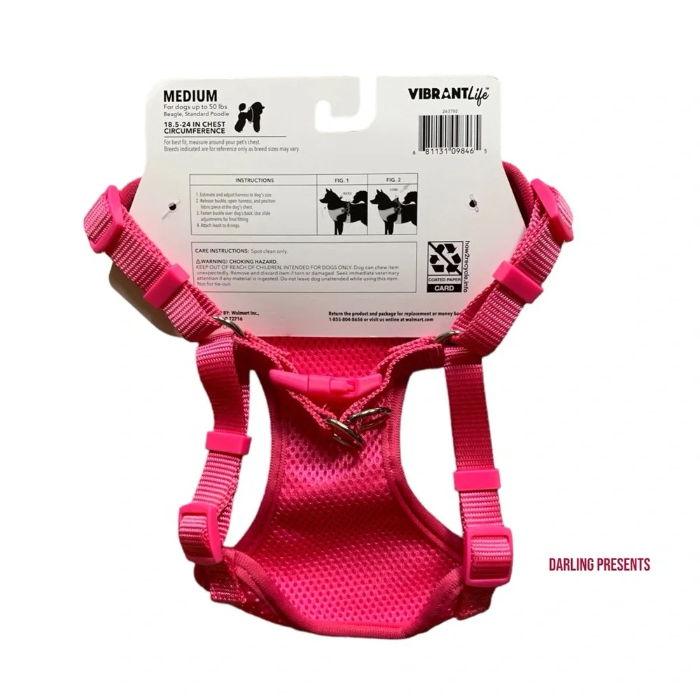 Vibrant Life Polkadot Pearl Dog Harness Color Pink Size M